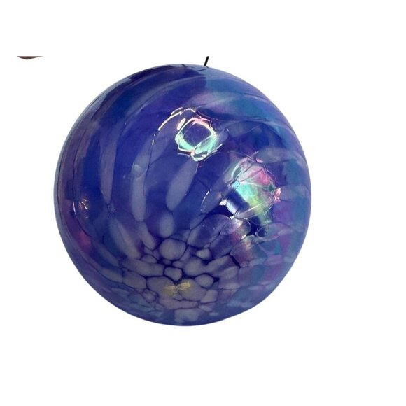 Hand Blown Glass Friendship Ball Cobalt Blue Iridescent 3 3/4 Inch Round Ornamen - Picture 6 of 6